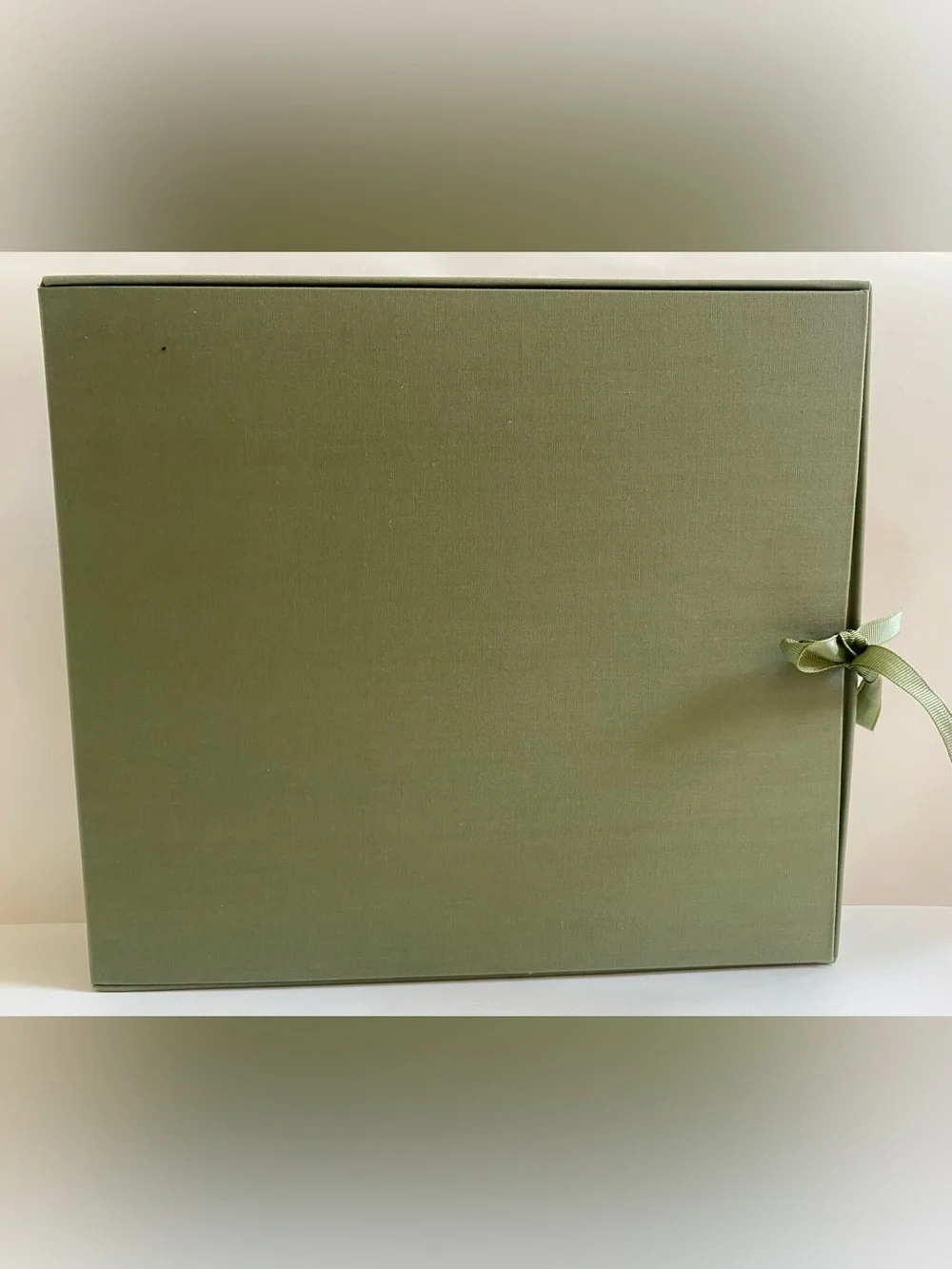 Olive Green Cloth Covered Scrapbook Album and Box, New 8”x8” Pages